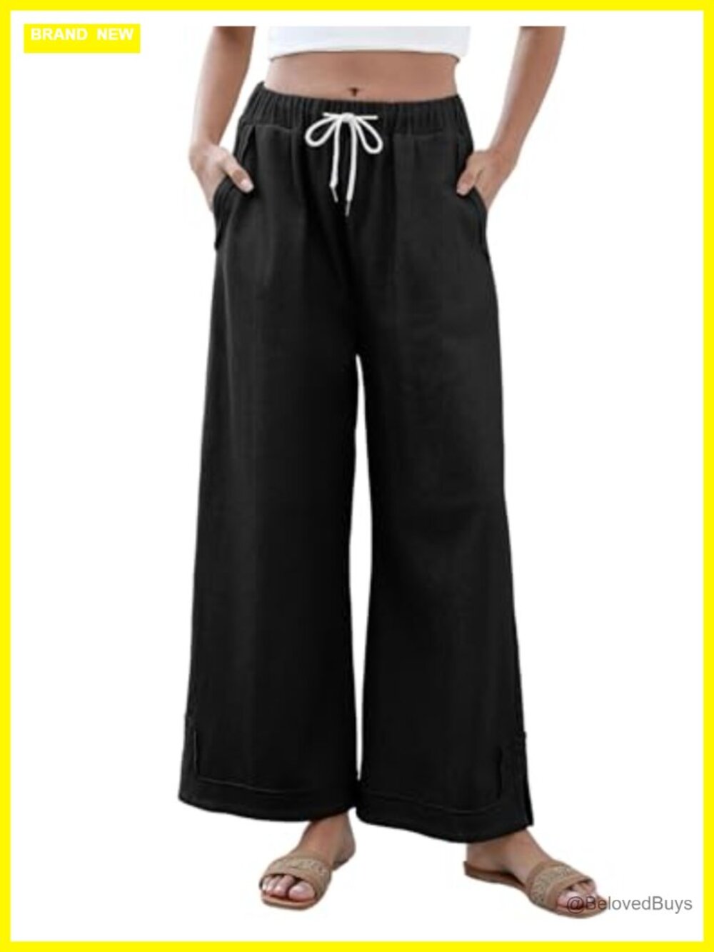 Womens Wide Leg Palazzo Pants Drawstring Elastic Waist Lounge Trousers Pockets